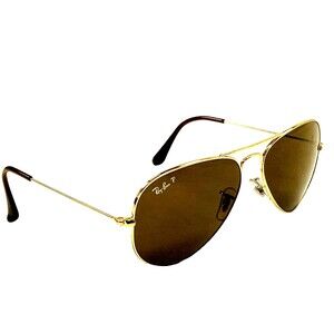 Ray-Ban P Polarized Aviator Sunglasses Vtg Italy Gold Metal Large Oval Preppy